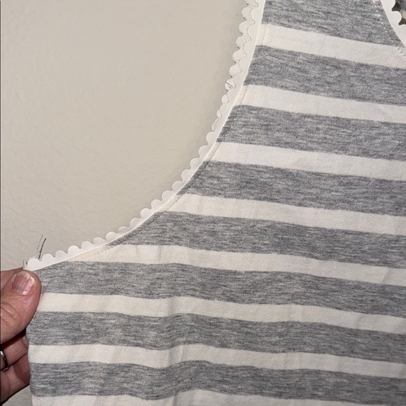J. Crew Gray and White Striped Tank Top with Scalloped Trim - Large. B9 - Picture 3 of 4
